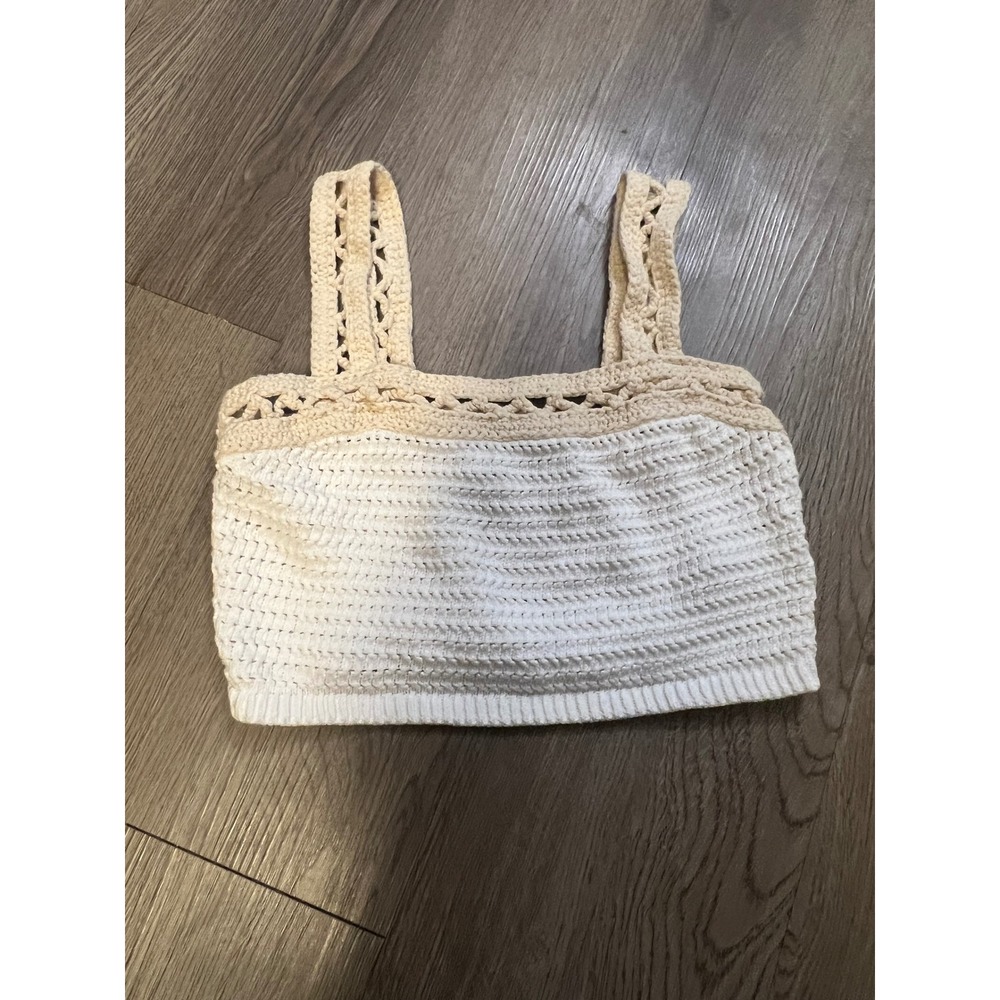 House of Harlow 1960 Women Knit Crop Top Cream White Crochet XS